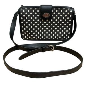 Talbots Black & White Polka Dot Crossbody Bag Leather Trim Zipper Turnlock Close